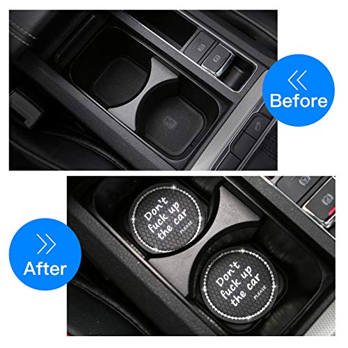 4 Pack Bling Car Coasters, 2.75 Inch Bling Diamond Soft Rubber Pad Set Round Auto Cup Holder Insert Drink Coaster Car Interior Accessories #TOP1