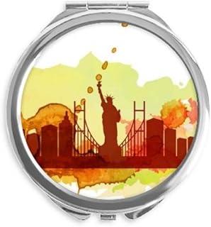 USA America New York City Liberty Watercolor Hand Compact Mirror Round Portable Pocket Glass