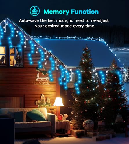 ULIGHTOWN Icicle Outdoor Christmas Lights, 5M 120LED Icicle Lights Outdoor Waterproof, Remote/8 Modes/3 Timer Fairy Lights Plug in for Home/Window/Party/Indoor Decor (Blue White) - Image 5