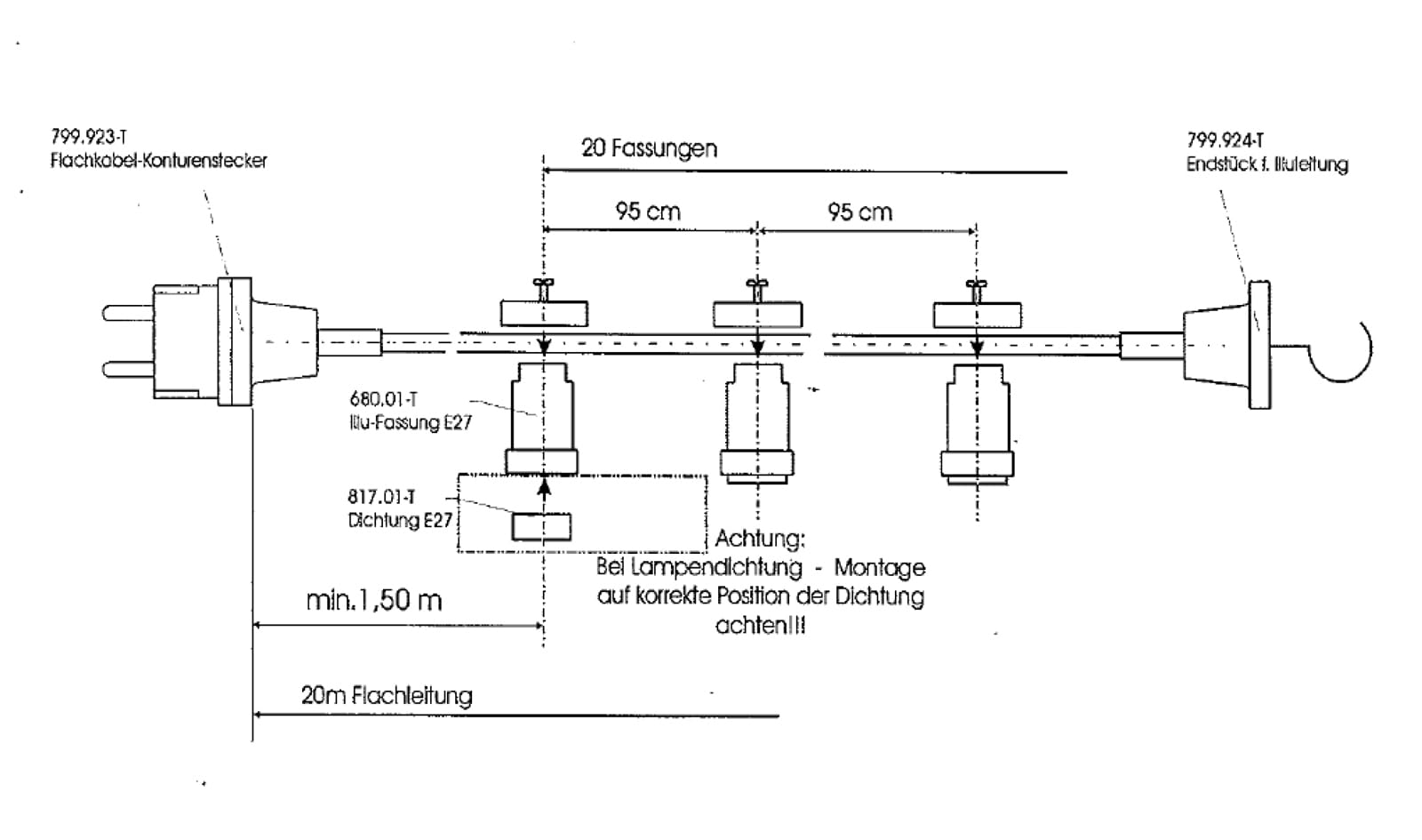 Bachmann 740.006 Lichterkette mit Stecker und Endstück mit 20 Fassungen