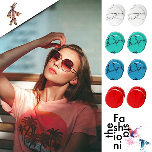4 Pairs Unisex Marble Stone Screw Stud Earrings Set,Cupimatch Ear Piercing Plugs Faux Gauges Illusion Tunnel Earrings (8Mm) #TOP1