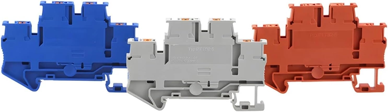10Pcs PTTB-2.5 Din Rail Terminal Block 4 Colors Electrical Connector Double Layer Spring Wire Connection Wire Conductor PTTB2.5