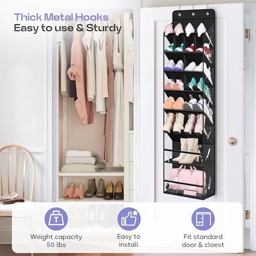 MISSLO Clear Over the Door Shoe Organizer Large Deep Pockets Hanging Shoe Rack for Closet Fit 20 Pairs Shoe Holder for Sneakers Boots Storage, Black by MISSLO - Used condition - Image 6