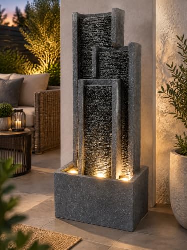 Gartenbrunnen BK903 Wasserwand 99 cm Standbrunnen Springbrunnen mit Beleuchtung Wasserfall Gartendeko Zimmerbrunnen