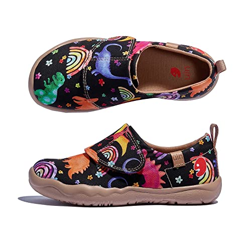 Uin Kid's Art Casual Slip-On Canvas Loafers Boys Girls Shoes Fashion Sneaker Funny Painted Travel Shoes Dinosaurs Wonderland (1Y) #TOP2