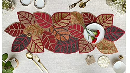 Image of Made for you Beautiful Beaded Table Runner Craftsmanship Measure 13 * 36 Inches (red Golden Colour)