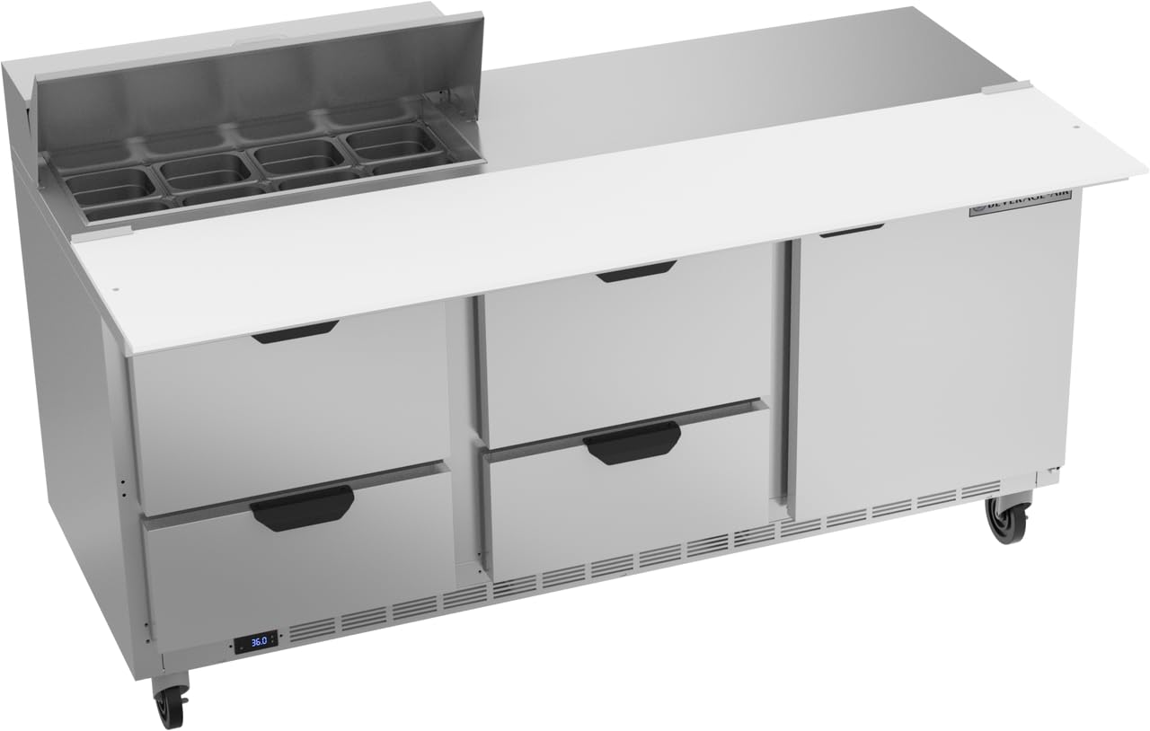 Beverage-Air SPED72HC-08C-4 Elite Series - Refrigerated Sandwich Prep Table - 72" 4 Drawer Cutting Top - (8) 1/6 PAN