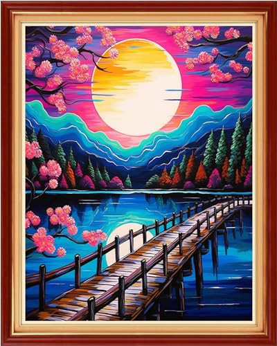 Image of Dooxvey Cross Stitch Kits for Adults Beginners - Full Range of Stamped Kits, 11CT Cross Stitch Patterns - Night Scenery, 16x20 inch