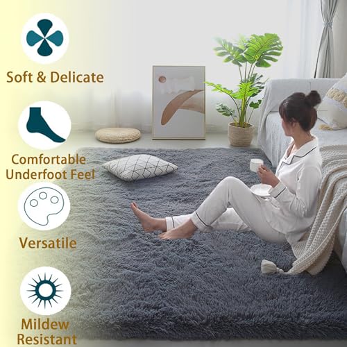 Tapis de salon moelleux de qualité supérieure grand format gris 120x200