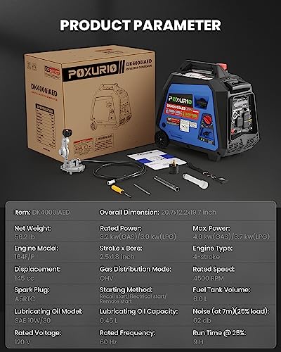 4000 Watt Dual Fuel Inverter Generator, 120V Gas Propane Powered Generator Super Quiet, Remote Start/Electric Start/RV Ready/EPA for RV, Camping and Home - Image 3