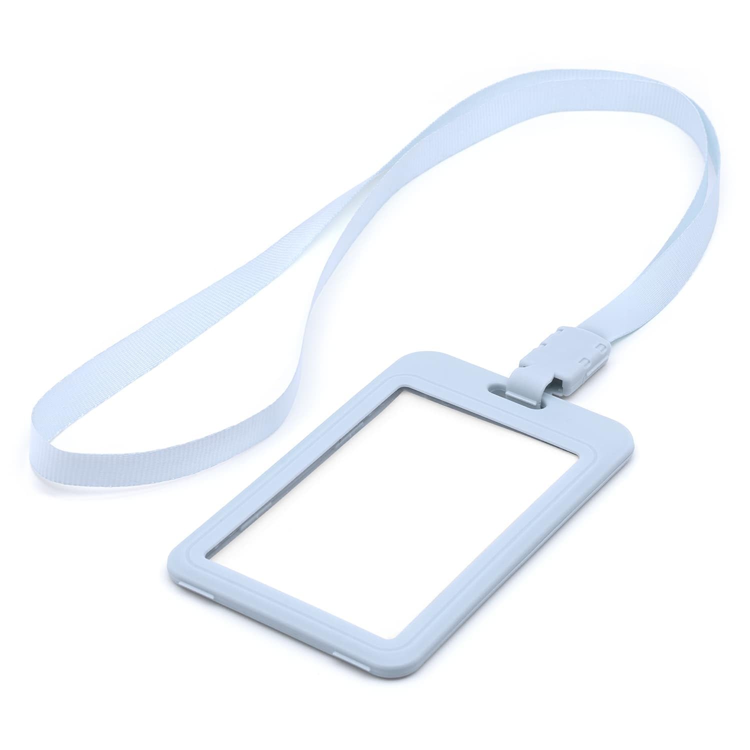 Lanyard and Badge Holder Pack of 12 ID Combo Sets by LanyardsTomorrow Includes Rigid Vertical Contoured Identification Card Holder and Plain Coloured Neck Strap with Plastic Clip (Pastel Blue)