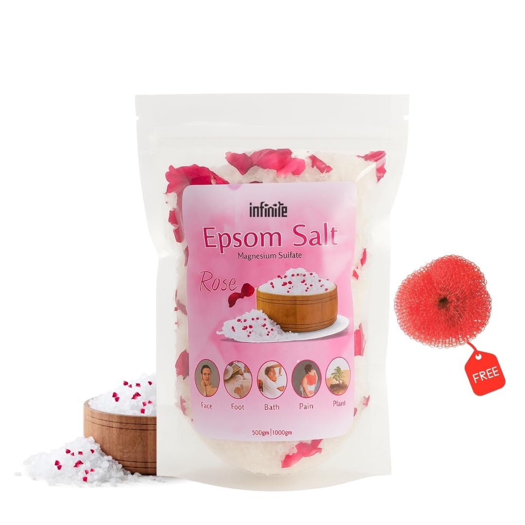 InfiniteEshop Rose Scented Epsom Bath Salt Crystals | 100% Pure Magnesium Sulfate | Relieves Aches & Pain | Body & Foot Soak for Relaxation & Skin Detox (Rose 1kg)-image-21