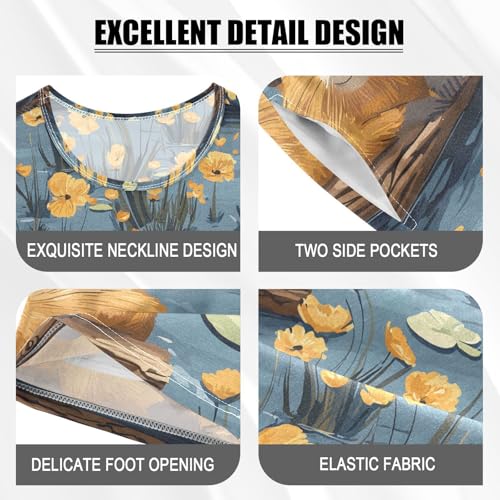 ALAZA Otter Poppy Blossom Blue Pajamas Set Short Sleeve Cotton Sleepwear Summer Pjs 2 Piece 5-14Y4