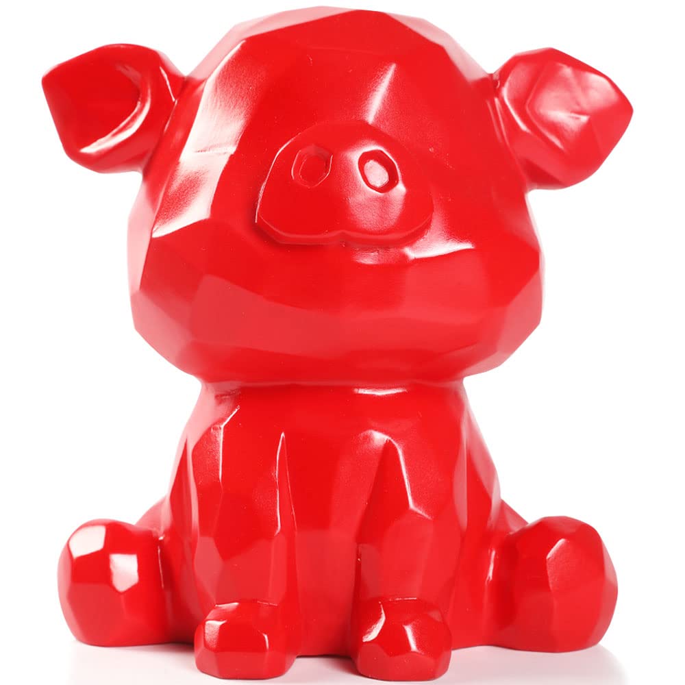 Piggy Bank, Cute Geometry Money Bank, Unbreakable Coin Bank for Girls and Boys, Great Birthday Gift（Pig Red）