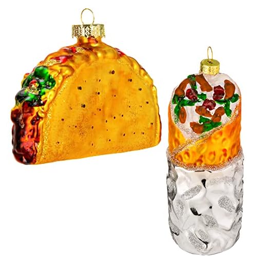 JOYIN Christmas Glass Blown Ornament Taco and Burrito Set Handcrafted Christmas Tree Decoration Christmas Party