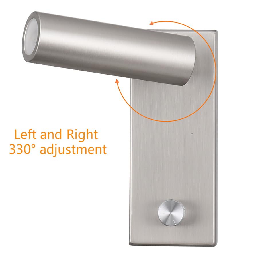 Wandlampe mit Dimmschalter, Drehknopf, Schwenkbarer Spot, Matt Schwarz, Modern (Brushed Nickel)