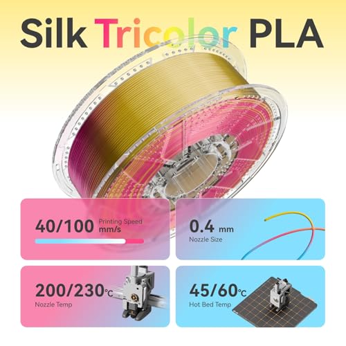 Image of Chitu Systems Conjure Silk PLA 3D Printer Filament, 1.75mm Tri-Color Filament, Silk Blue Gold Red 3D Printing Filament 1KG /2.2lb