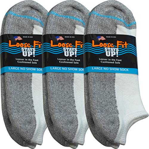 Loose Fit Stays Up Cushioned No Show Socks (Pack of 3)
