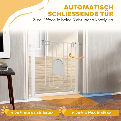 PawHut Türschutzgitter Treppenschutzgitter Hunde Absperrgitter Schutzgitter für Haustier Hundegitter Klemmbefestigung Stahl Weiß 75-82 x 76 cm