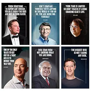 SWASUM Motivational and Inspirational Quotes Wall Posters, (Elon Musk, Jeff Bezos, Steve Jobs, Bill Gates, Warren Buffett, Mark Zuckerberg) 12x18 Each, Pack of 06 (VINYL (Stickers))
