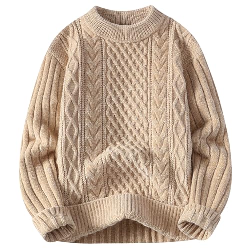 Mens Cable Knit Chunky Sweater, Long Sleeve Drop Shoulder Crewneck Casual Pullover Tops Fall Winter Warm Sweaters2