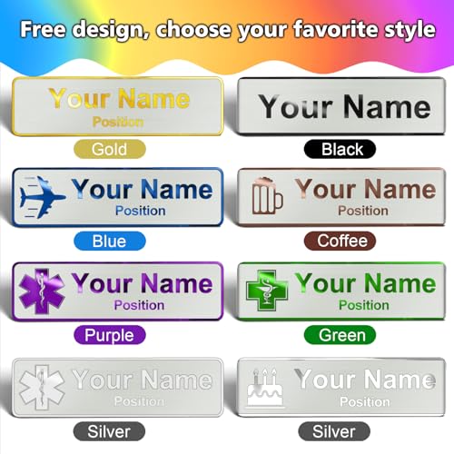 Image of Custom Name Tags Customize Text Metal Engraved Personalized Badge Pin Clip