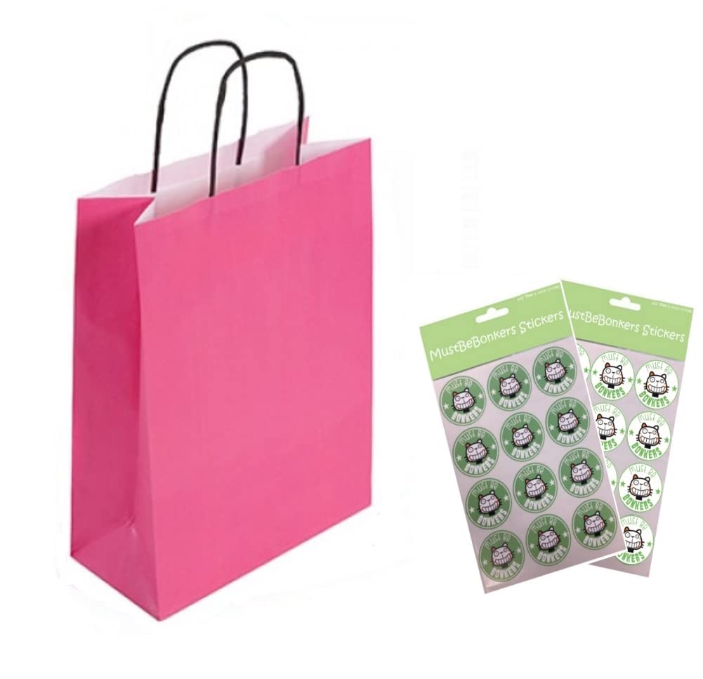 20 x A4 Paper Party Gift Bags With Seal Stickers - Boutique Shop Loot Carrier Bag - Choose Colour (Hot Pink) — image 1