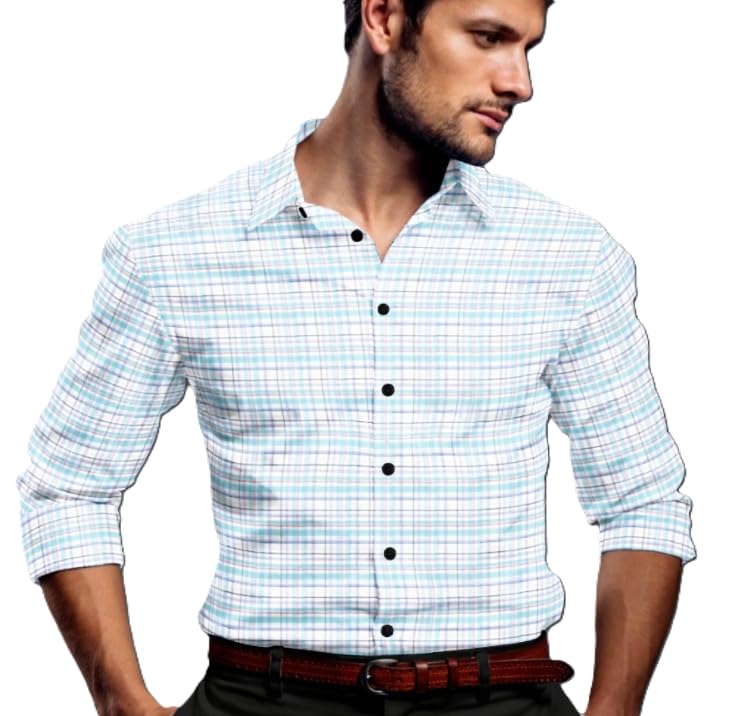 Cotton Unstitched Shirt Fabric for Men, Blue and Pink Casual Checked Pattern -1.60m-image-33