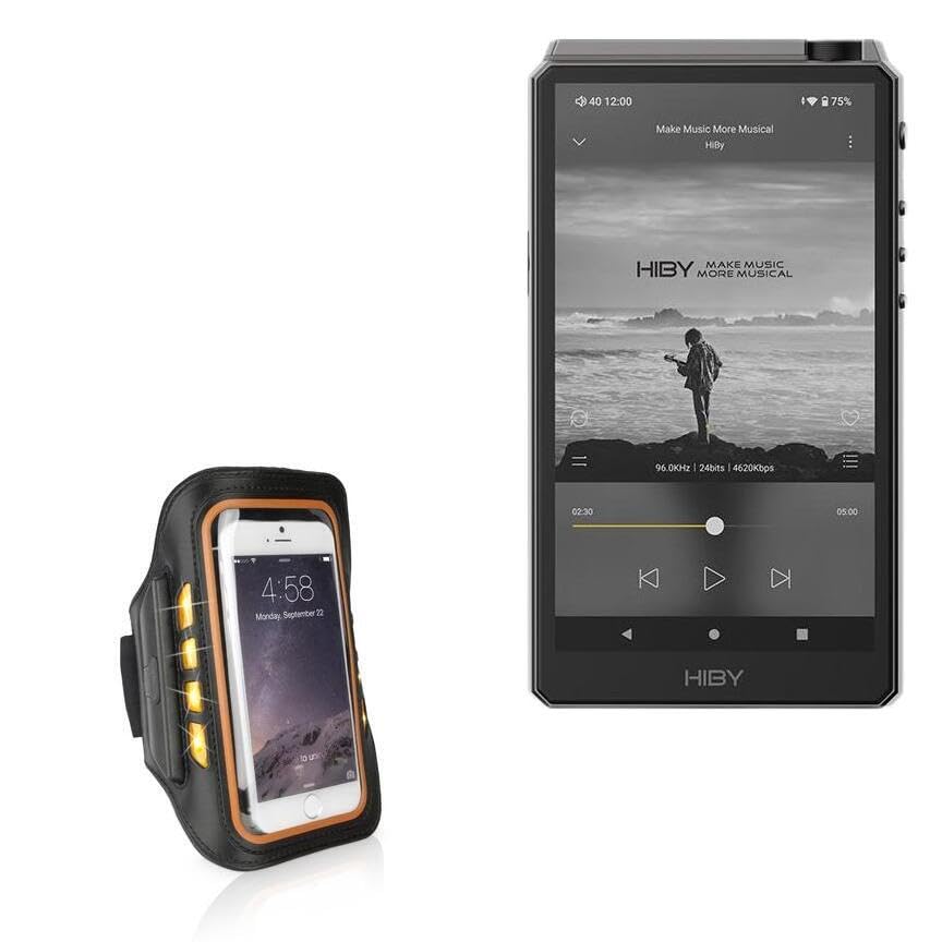 BoxWave Case Compatible with HiBy RS6 - JogBrite Sports Armband, High Visibility Safety Light LED Runners Armband - Bold Orange