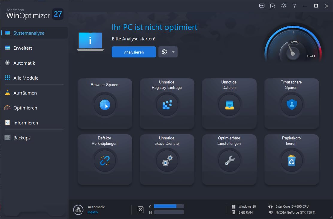 WinOptimizer 27 - 3 USER Lizenz - System Tuning für Windows 11 10 8.1 8 7 - unbegrenzte Laufzeit