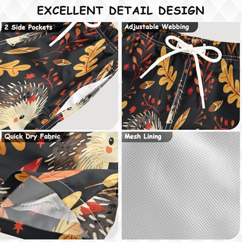 Boys Swim Trunk Quick Dry Autumn Hedgehogs Leaves Berries Board Shorts Swimwear 6-12T3