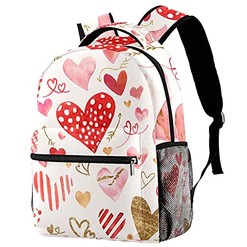 Sac à dos voyage avec motif cœur aquarelle pour filles et garçons avec porte-bouteille