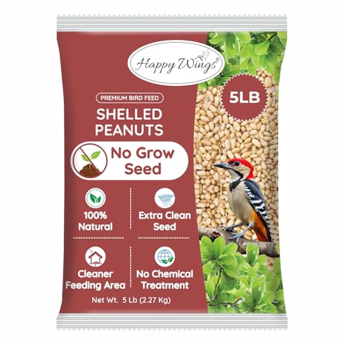 Happy Wings Shelled Peanuts Seeds Wild Bird Food - 5 Pounds I No Grow Seed I Bird Seed for Wild Birds