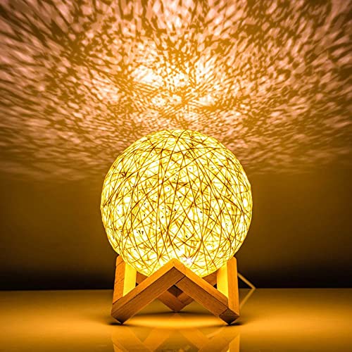 Image of 3D USB Acrylic Night Light LED Table Desk Bedroom Decor Gift Warm Table Lamp for Bedroom Living Room (Rattan Ball)