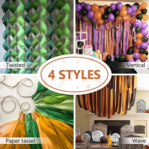 Image of PartyWoo Crepe Paper Streamers 4 Rolls 328ft, Pack of Green and Orange Crepe Paper for Party, Wedding, Birthday, Baby Shower Decorations (1.8 Inch x 82 Ft /Roll)