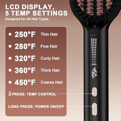 Ionic Hair Straightener Brush for Women, Anti-Frizz Straightening Brush with Dense Ceramic Bristles, 5 Heat Settings, Dual Voltage Hot Brush for Thick, Curly & Fine Hair, Easy Daily Styling - image 5