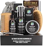 Kit Soins Barbe Pour Hommes Pousse, Entretien,Toilettage et Coupe, Huile Barbe, Baume Barbe, Brosse, Peigne, Ciseaux à moustache, Sac de rangement, Cadeaux pour Homme Papa 1