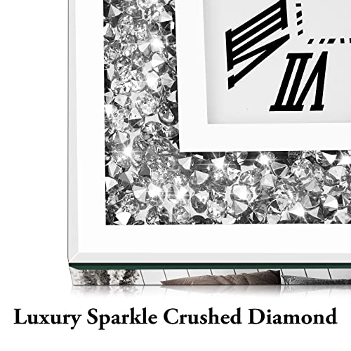 Hoibai Clocks For Living Room Decor Modern Silver Crystal Diamond Clock Large Mirror Deorative Wall Clock For Living Room, Bedroom, Kitchen, Dinning Room, Wall Decoration, Home Decor (Square,13 Inch) #TOP5