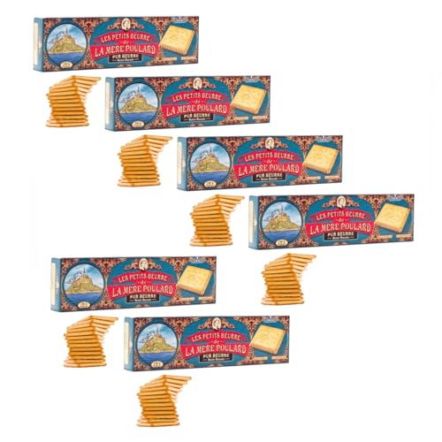 La Mère Poulard® | Galletas de mantequilla pura | Galletas de mantequilla tradicionales cuadradas | Rollos de mantequilla - 6 x 145 gr