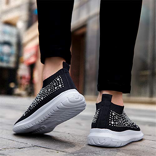 Image of GOSPT Women's Mesh Sport Shoes Rhinestone Glitter Slip On Ballroom Jazz Latin Dance Sock Sneakers