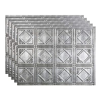 FASÄDE Traditional Style/Pattern 4 Decorative Vinyl 18in x 24in Backsplash Panel in Crosshatch Silver (5 Pack)
