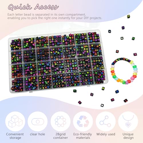 Image of Looconi 840pcs Black Letter Beads Number and Heart Beads 6x6mm Colorful Alphabet Acrylic Beads for Jewelry Making