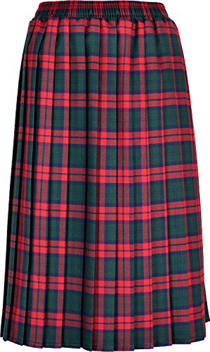 KENTEX ONLINE Womens Long Pleated Skirt Tartan Check Ladies Stretch Box Pleat Elasticated Waist Waistband Skirts (Medium (12-14), Green Red)