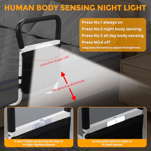 Barandillas de cama para mayores con luz y bolsa 7