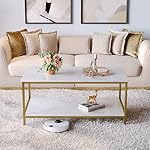 SAYGOER Modern 2-Tier Coffee Table for Living Room White Gold Coffee Tables Industrial Rectangle Wood Table for Large or Small Spaces Home Office Apartment, White Gold - Image 2