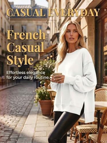 Image of BWQ Womens Oversized Sweatshirt Crewneck Long Sleeve Shirts Pullover Sweatshirts S-2XL