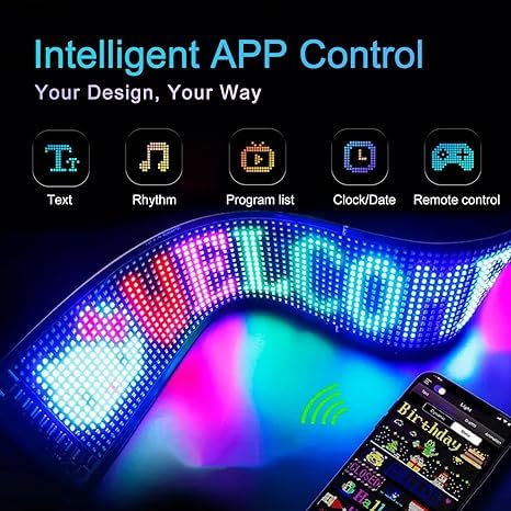 Image of ZADON Flexible LED Matrix Panel | Programmable Display Screen with App & Remote Control | Scrolling Text & Animation LED Board for Shop, Car & Advertising | Multiple Sizes (Medium- 37x9 Cm)