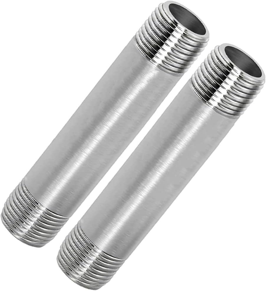 304 Stainless Steel Nipple Pipe Fitting 1" NPT X 1" NPT Male Thread Cast Pipe Fittings 4" 100mm Length (pack of 2)