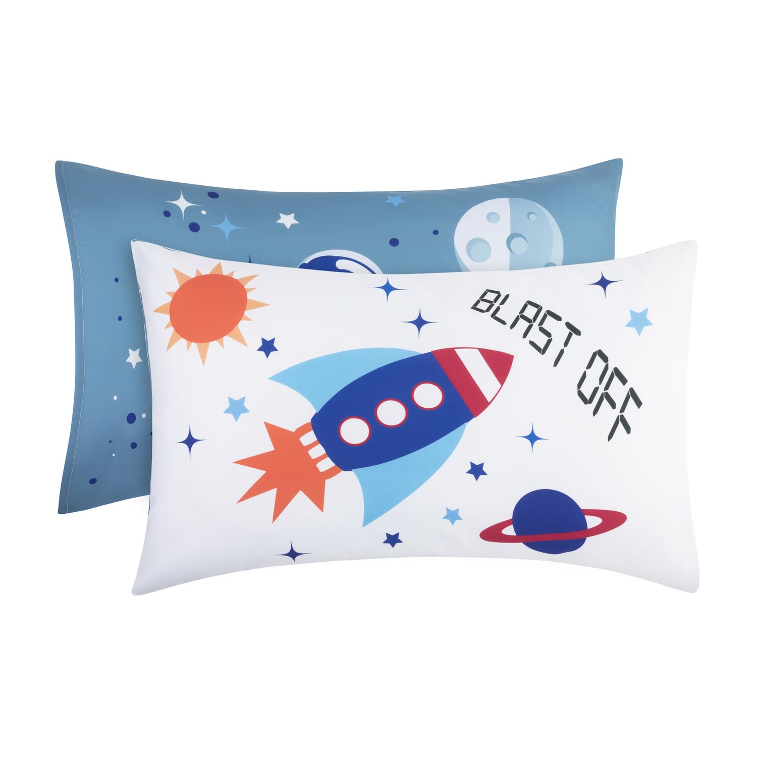 Everyday Kids 2-Pack Standard Size Pillowcases fit Pillows 20 x 26” -100% Soft Breathable Microfiber - Perfect for Toddler Little Boy Twin/Full Size Bed - Space