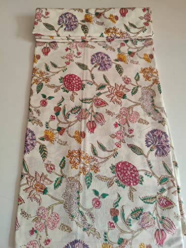 Image of Floral Printed Cotton Fabric Cloth Hand Block Print Fabric Women Material Running Jaipuri Hand Block Printed Women Dress Material Kurtis Natural 44 inch Inches Width 2.5 Meter (Pattern 14)